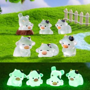 Cute Glow-in-the-dark Cow Resin Mini Figurines Diy Gardening Landscape Accessories For Moss Terrarium Micro Landscape Tiny Tabletop Mini Ornaments